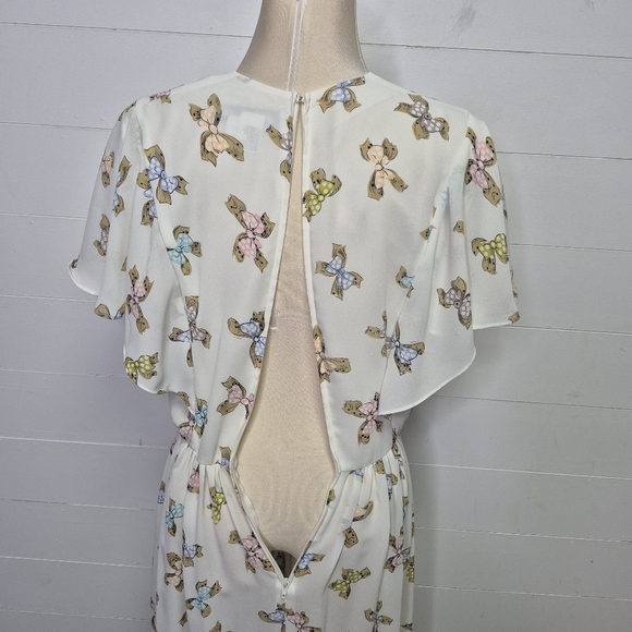Vintage Bow Theme Flutter Sleeve Dress Size 10 - Picture 10 of 14